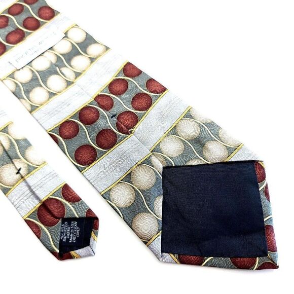 Martin Wong Green Silver Tan Jacquard Print Wide Silk Tie - Picture 5 of 6